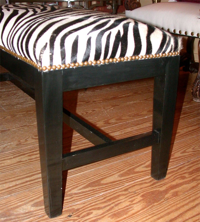 Zebra Bench with Stamped Cowhide & Ebonized Walnut 1