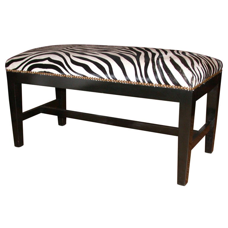 Zebra Bench with Stamped Cowhide & Ebonized Walnut