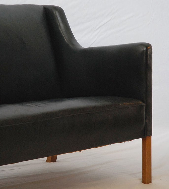 Mid-20th Century Black Leather Sofa