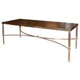 1940's French Brass & Leather Top Coffee Table