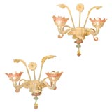 PAIR OF  MULTI COLORED MURANO GLASS SCONCES