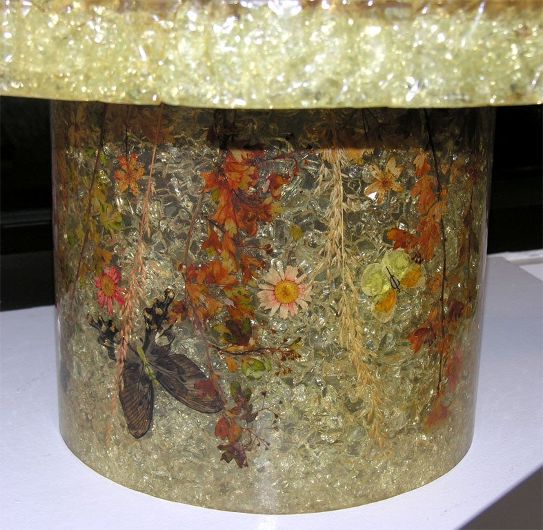 #4118 Round resin Coffee Table with Butterfly and Leaf design