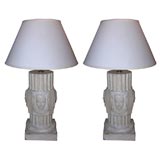 Pair of 1940's French Column Lamps with Neo-Classical Lamps