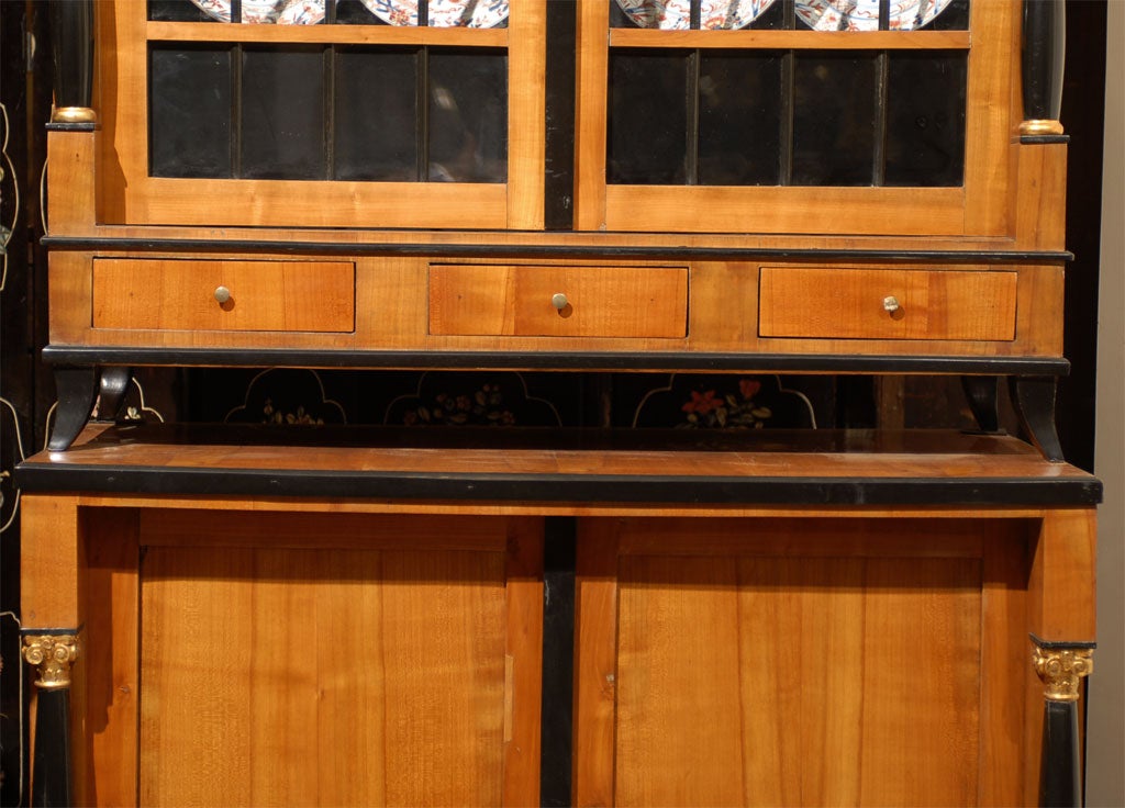 Biedermeier Vitrine Cabinet in Fruitwood & Ebonized Detail, Germany, circa 1825 In Good Condition For Sale In Atlanta, GA