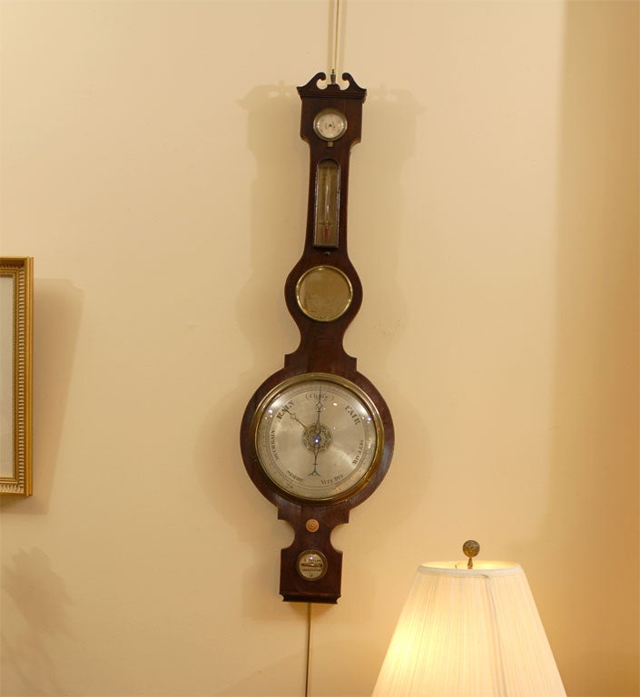 George III  Banjo Mahogany Barometer by R. Taylor, Chepstow, England c. 1820 For Sale 2