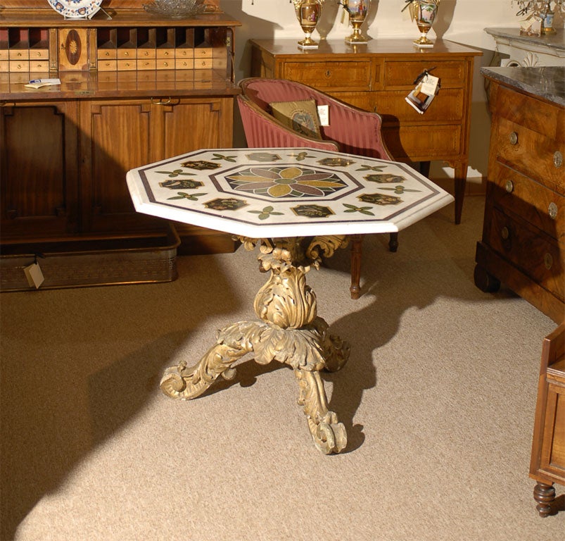 Octagonal Marble Center Table with Gilt-wood Base, Italy c. 1850