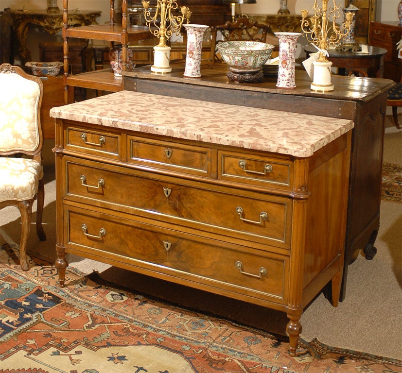 Fine Louis XVI Period Walnut Commode with Rose Marble, c. 1780
