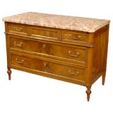 Fine Louis XVI Period Walnut Commode with Rose Marble, c. 1780