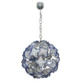Italian Blue and White Resin and Chrome Ruffled Chandelier