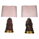 Pair of Amethyst Rock Crystal Lamps by Carol Stupell