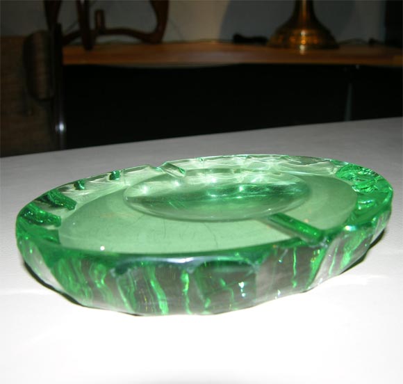Vibrant Green Glass Ashtray w/ Sculpted Edge.