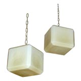 Pair of Modernist cubic shaped ceiling fixtures.