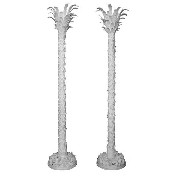 Pair of Carved Pine Palm Trees Columns by Jansen and Serge Roche For Sale