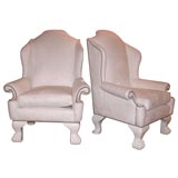Vintage Fabulous Pair of Club Chairs with White Lacquer Feet
