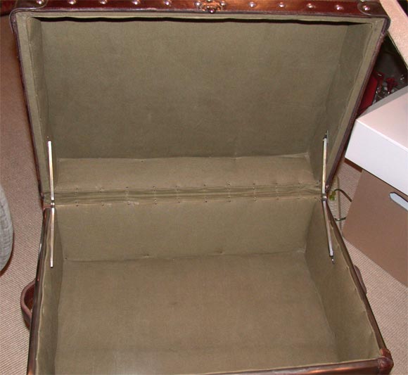 Steel Trunk with Leather Trim on Wooden Base 5