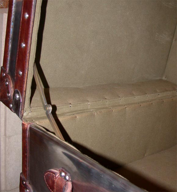 Steel Trunk with Leather Trim on Wooden Base 6