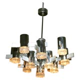 Vintage chandelier with chrome and glass cannisters