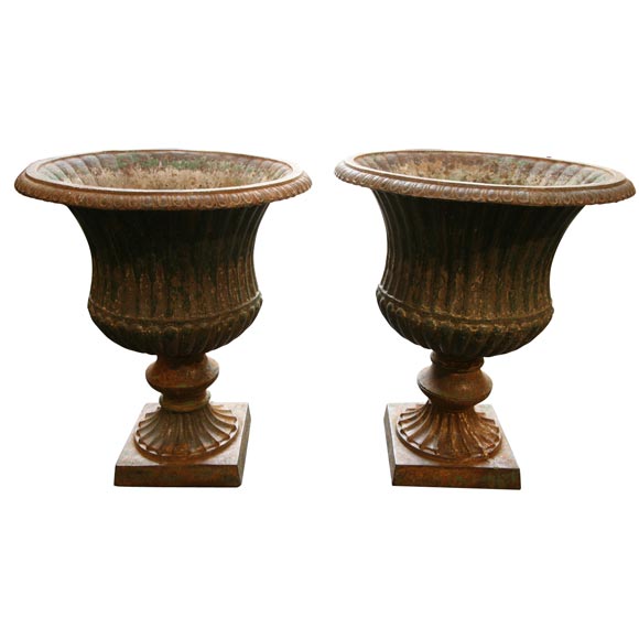 Pair of Regency  cast  iron urns For Sale