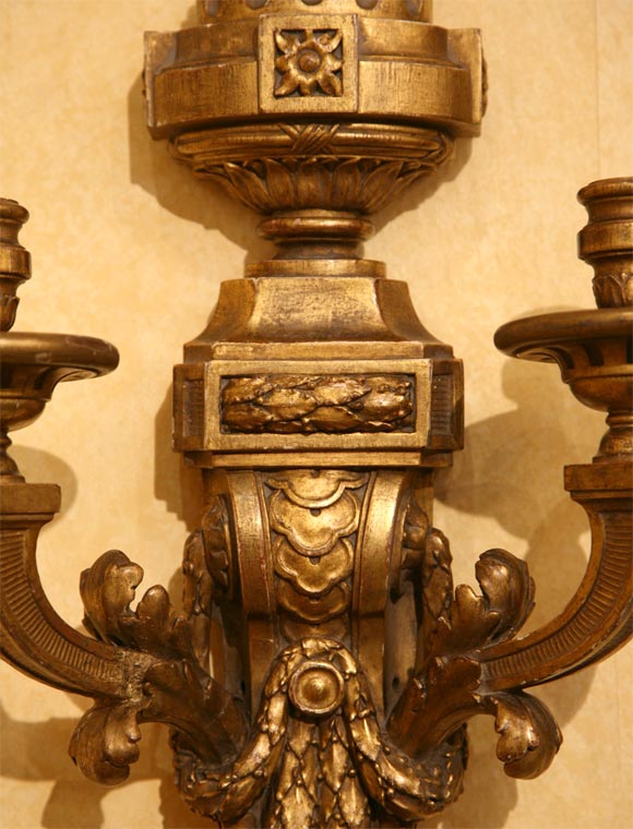 Louis XVI Fine Pair of Carved and Gilded 18th Century Sconces For Sale