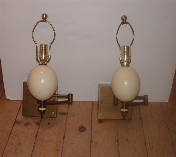 Pair of unique Ostrich Egg swing arm wall lights on a 6