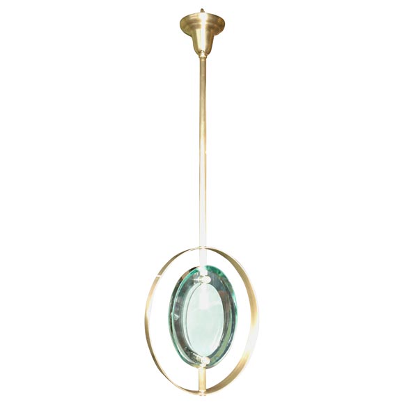 Fontana Arte Style Glass and Brass Swivel Hanging Fixture For Sale