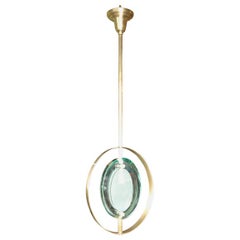Fontana Arte Style Glass and Brass Swivel Hanging Fixture