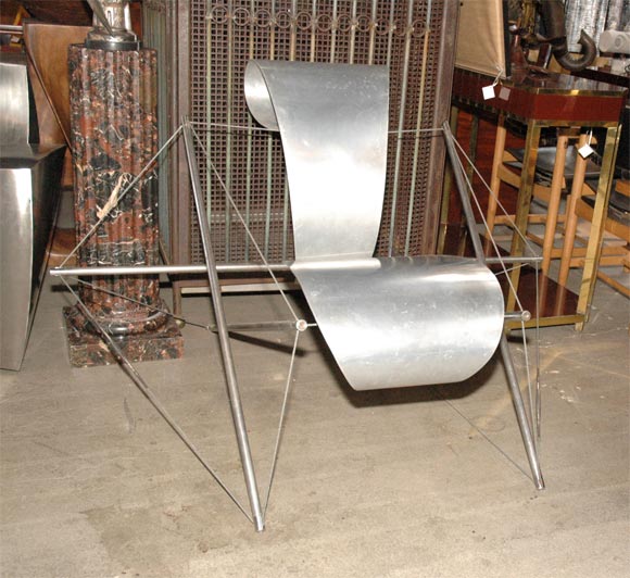 Jacques Henri Varichon chrome and steel tensioned wire suspension lounge chair, circa 1970.