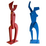 MODERNISTIC MALE AND FEMALE CUBIST SCULPTURES