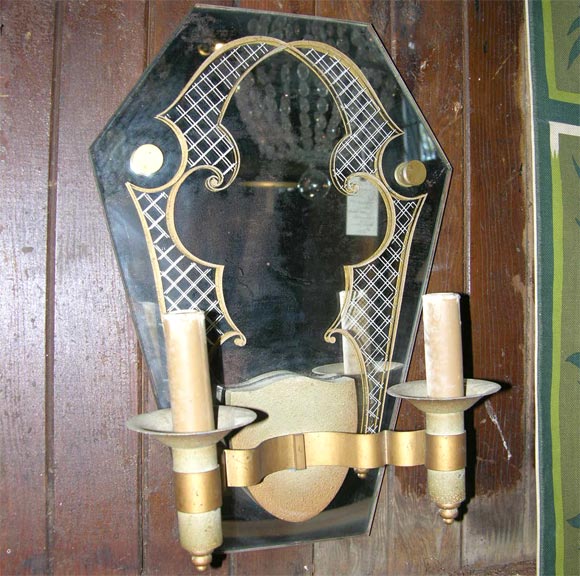 Pair French 40's Mirrored Sconces