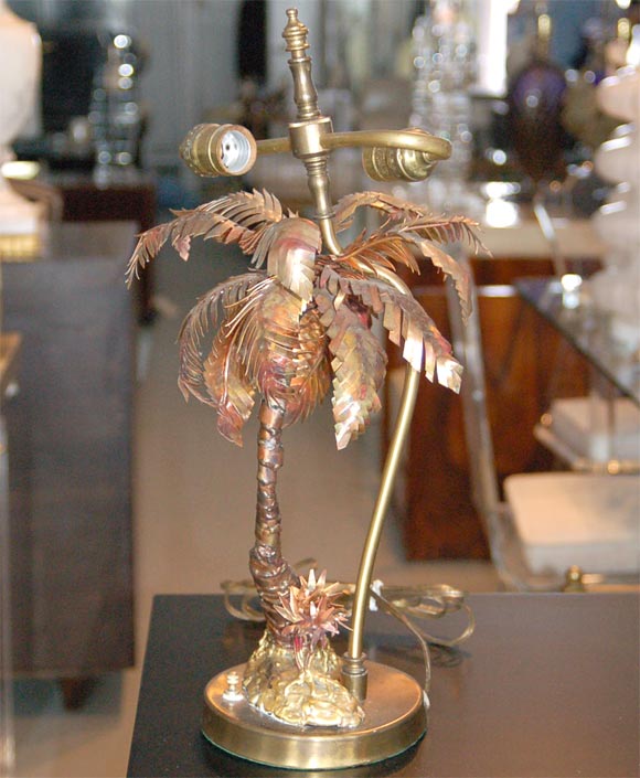 Mixed metal palm tree table lamp