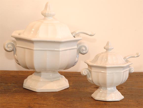 19THC RARE IRONSTONE LARGE & SMALL TUREENS WITH ORIGINAL  LADLES