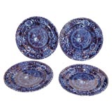 Antique SET OF FOUR 19THC HISTORICAL BLUE POTTERY PLATES