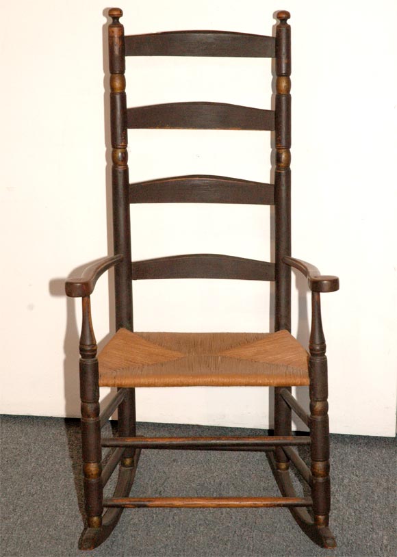 American 18THC NEW ENGLAND LADDER BACK ROCKING CHAIR IN ORIGINAL PAINT