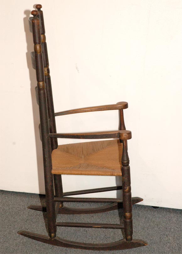 18th Century and Earlier 18THC NEW ENGLAND LADDER BACK ROCKING CHAIR IN ORIGINAL PAINT