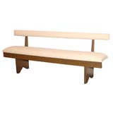 19THC ORIGINAL PAINTED BENCH UPHOLSTERED IN LINEN
