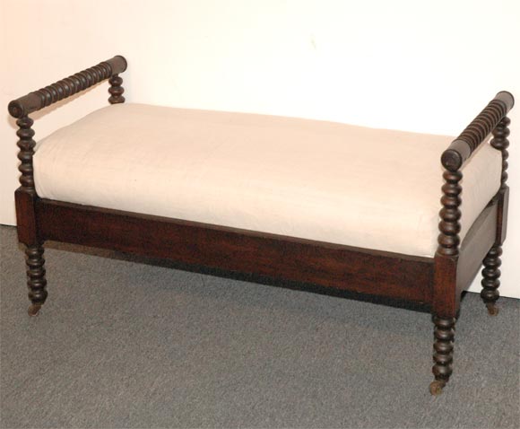 19THC PENNSYLVANIA SPINDLE  LOVE SEAT BENCH/RARE FORM