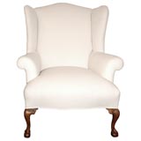 19THC   CHIPPENDALE WING CHAIR IN 19THC HOMESPUN LINEN