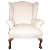 19THC   CHIPPENDALE WING CHAIR IN 19THC HOMESPUN LINEN