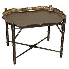 Antique 19th Century Papier Mache Tray with Stand
