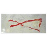 Rectangular Red and White Abstract Brush STroke Enameled Plaque
