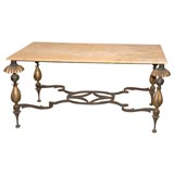 Poillerat Style Gilded Iron Center Table with Sienna Marble Top