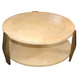 Bronze 3-Legged and 2-Tiered Parchment Round Coffee Table