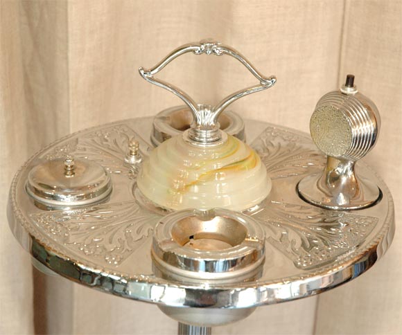 FANCY SMOKING PEDESTAL TRAY COMPOSE BY: CIGARRET HOLDER, ASHTREY'S AND LIGHTER.