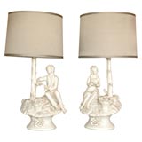 PAIR OF WHITE CERAMIC FIGURAL LAMPS