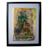 French 1940-50's crayon drawing of Chartre