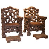Pair of Knarled Root Chairs
