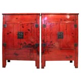 Pair of Large 19th Century Chinese Red Lacquered Cabinet