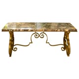 Gilt Wrought Iron Coffee Table with Pink Marble Plateau
