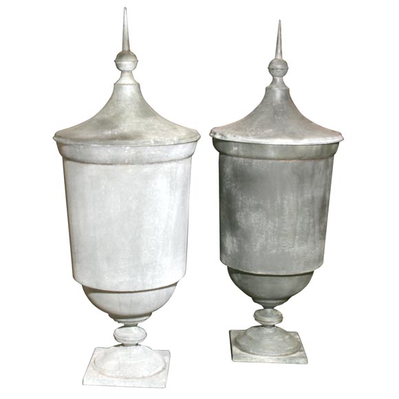 Pair Zinc Covered Urns