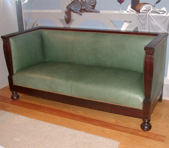 LARGE MISSION STYLE UPHOLSTERED SOFA